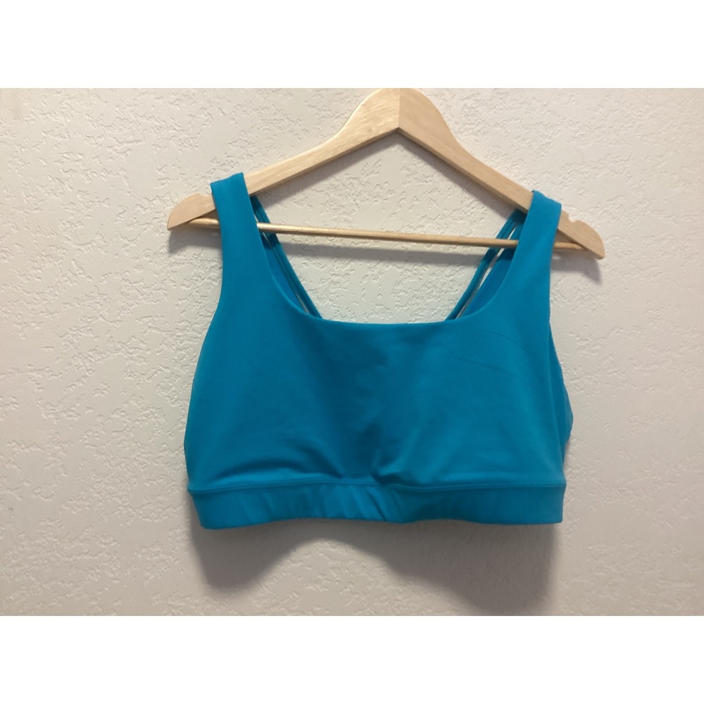 Athleta Exhale Bra D-DD+ Women 1X Blue Strappy Back Square Neck Sports Bra
